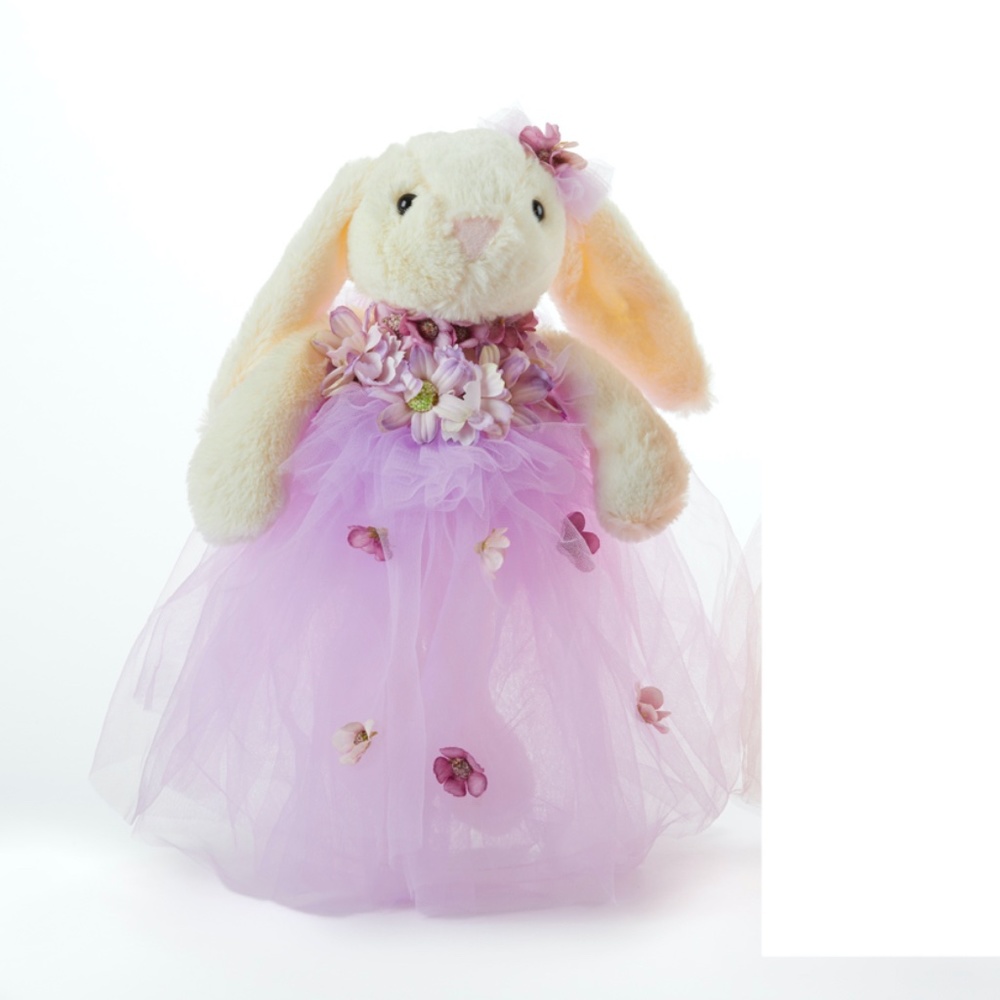 Soft  Plush  Bunny Rabbit floppy  Doll Lilac Flower Dress   New